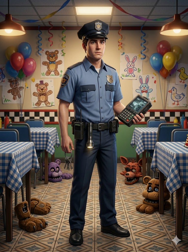 1987 Pizzeria Night Guard — FNAF OC example